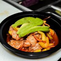 Aguachile Rojo · Deveined fresh shrimp,cucumbers,red onions, in a special citrus House sauce topped with fres...