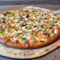 Philly’s Finest · Grilled sirloin, caramelized onions, diced red peppers, sautéed mushrooms, green onions, moz...
