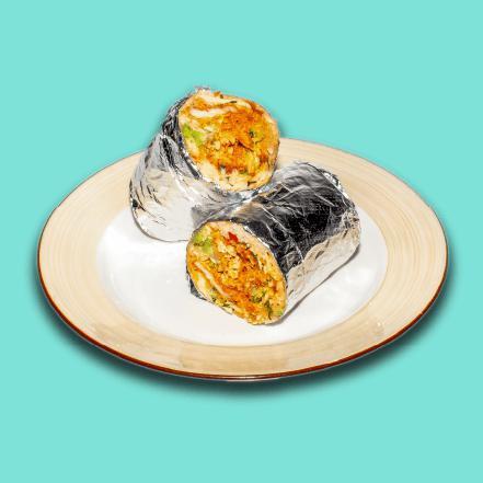 Baja Shrimp Burrito  · Crispy shrimp, cilantro lime rice, cabbage, baja sauce, fried onions, pickled jalapeños, pico de gallo.