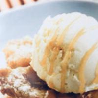 Fried twindie with vanilla ice cream and caramel drizzle  · 