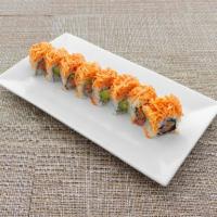 The Fire Roll Special · Spicy kani, eel, shishiito peppers & crunch topped with red tobiko & honey wasabi.