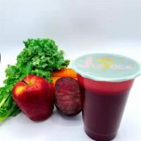F2. Crazy Sexy Juice · Mix all green vegetables Beet, Ginger, Red Apple and Carrot.