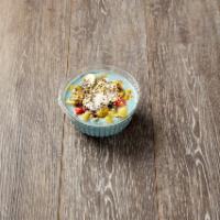 Blue Mermaid Bowl · Blue majik with pineapple & banana & coconut. Topping: Bee Pollen, Organic Chia Seed, Shredd...