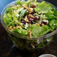Walnut and Gorg Salad · Mesclun with Gorgonzola cheese, dried cranberries and walnuts with balsamic vinaigrette. 