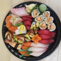 16 Inch Platter · Assorted Sushi (10 pcs), 4 Regular Rolls (choice), 2 Special Rolls (choice), & 1 Hinari Spec...