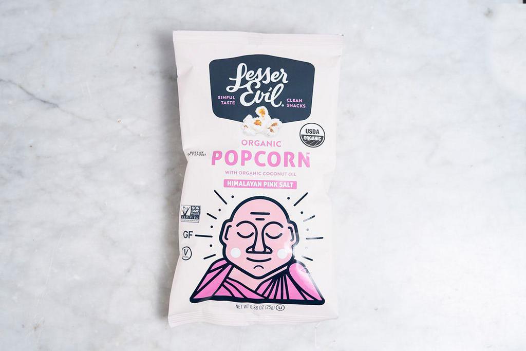 Lesser Evil Popcorn · Air popped and tumbled in the best oils and sprinkled with himalayan pink salt. 