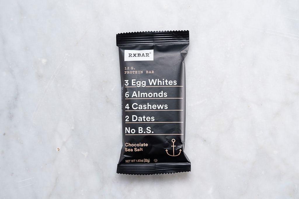 RXBAR Chocolate & Sea Salt · Chocolate Sea Salt bars are made with 100% chocolate, and a few other simple ingredients - egg whites for protein, dates to bind and nuts for texture. All topped with a sprinkle of crunchy sea salt