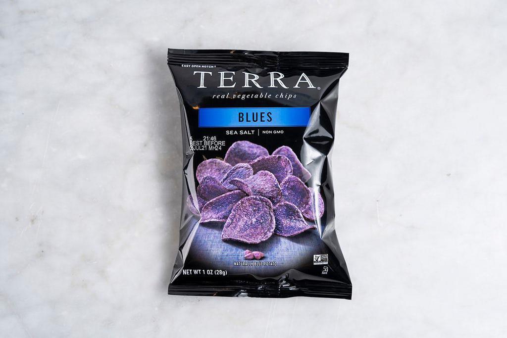 Terra Blue Potato Chips · Naturally blue potato with sea salt. Vibrant bluish-purple in color, with a slightly nutty flavor, they're simply unforgettable.