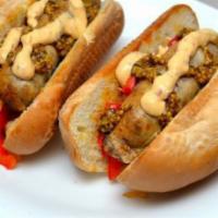 Sausage Sandwich · Fried onions, green pepper, choice of mayo, ketchup, mustard. Add cheese for an additional c...