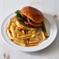 Cheeseburger Deluxe · Made with your choice of cheese. Served with lettuce, tomato and french fries.
