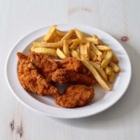 Chicken Fingers · Served with french fries or curly fries and honey Dijon.