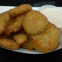 Fried Pickle Chips · Served with a side of jalapeno ranch