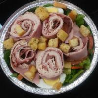 Chef's Salad · Turkey, ham, roast beef, and American cheese over a tossed salad served with your choice of ...