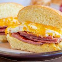 Egg and Cheese Sandwich with Meat · 2 Egg, 2 slice of cheese with choice of meat.