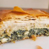 Spinach Pie  · One slice of our delicious Spinach pie made with Spinach, Feta Cheese, Red Onions and Phyllo...