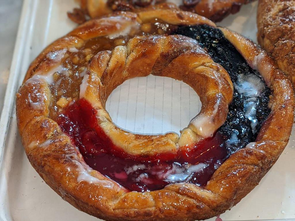 Fruit Ring · Coffee Danish ring cake made with Cherry, Blueberry, Pineapple and Apple fillings covered with sweet icing