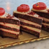 Red Velvet Cake Slice · Red velvet cake with cream cheese icing
