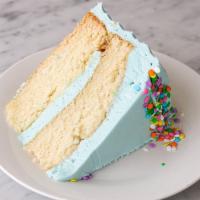 Van/Van Cake Slice to go · Our Vanilla Cake with Vanilla Buttercream

Buttercream color and sprinkles chosen by the b...