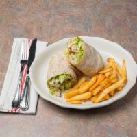 Caesar Chicken Wrap · Sliced grilled chicken, Romaine lettuce, and Caesar dressing.