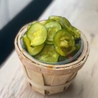 House Brined Pickles · House brined bread and butter pickles.