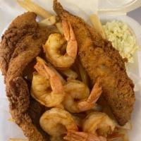 Fish and Jumbo Shrimp Dinner · Fish 2 pieces and jumbo shrimp 6 pieces dinner come with a choice of 2 sides.