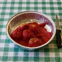 Meatballs · Ground meat prepared with bread crumbs, minced onion, and Italian seasoning.