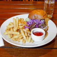 Fried Chicken Sandwich  · Boneless thigh, hot honey, red cabbage slaw on a toasted bun.