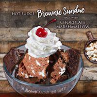 Hot Fudge Brownie Sundae · Brownie topped with 2 scoops of vanilla ice cream, hot fudge, whip cream and a cherry on the...