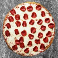 Keto Turkey Pepperoni Pizza · Mozzarella cheese, made-from-scratch tomato sauce, and a generous serving of turkey pepperon...