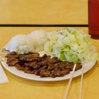 Beef Teriyaki Plate · Grilled beef with house-made teriyaki sauce, side salad and rice.