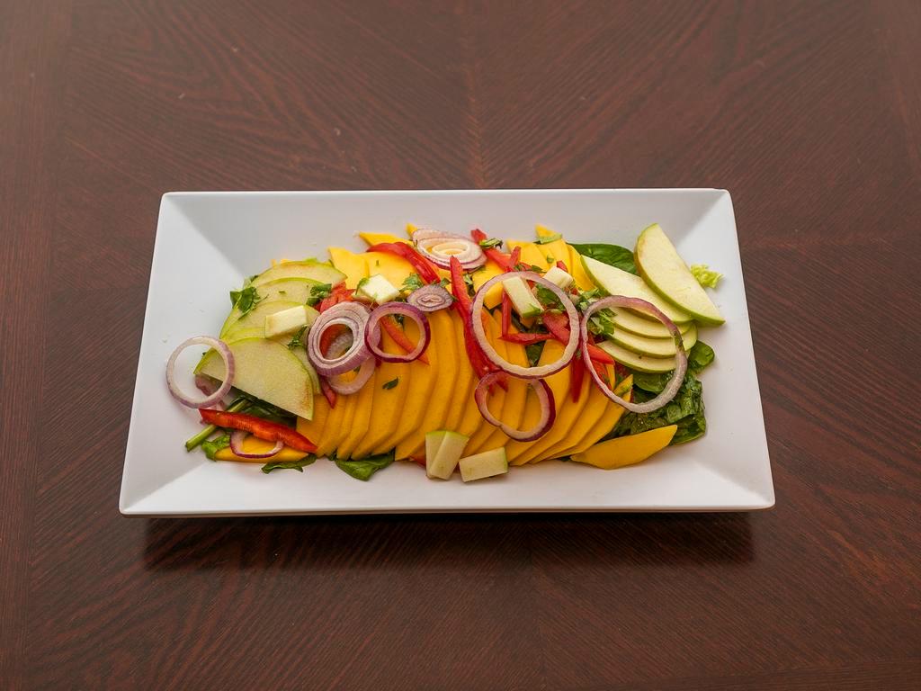 Mango Salad · Mix green salad with apple, onions, peppers, red wine cilantro vinaigrette.
