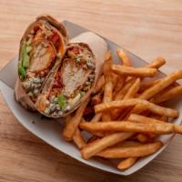 Buffalo Chicken Wrap · Crispy Chicken Tender Wrap with Buffalo Sauce, Blue Cheese, Red Onion, Tomato, Lettuce and G...