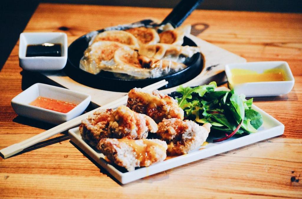 Karaage Fried Chicken · Lightly salted crispy fried chicken thighs served with 2 sauces of your choice.