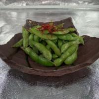 Garlic Edamame · Grilled with garlic aioli sauce and anchovy paste.