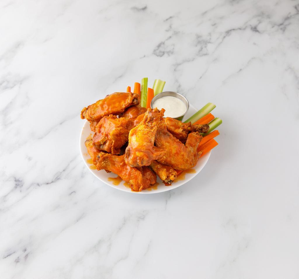 Buffalo Chicken Wings · Served with choice of sauce, celery, carrots and bleu cheese.