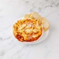 Baked Ziti · Tomato sauce, ziti and mozzarella cheese.