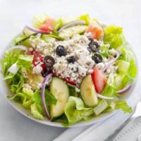 Greek Salad · Lettuce, tomato, onion, cucumber, black olives, and feta. 
