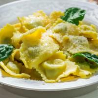 Spinach and Cheese Ravioli · Creamy spinach and cheese ravioli with homemade sauce of choice.