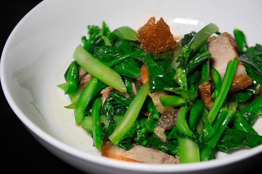 Crispy Pork Kana · Crispy pork belly sauteed with chinese broccoli