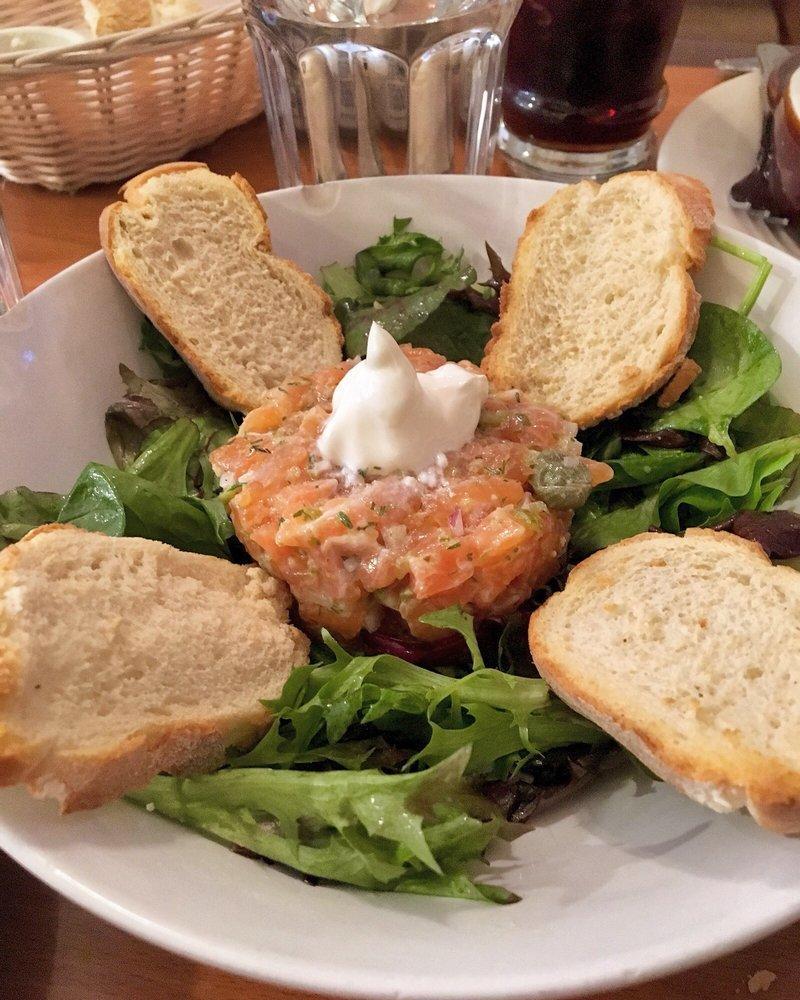 Salmon Tartare Dinner · Handchopped seasoned salmon served with toast and salad.