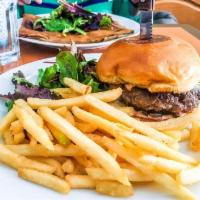 Le Burger de Maman Dinner · Angus burger with Brie cheese, tomato, onions, secret sauce in a brioche bun, served with sa...
