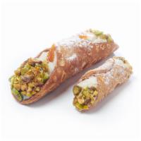 Cannolo Ricotta (Large) · Sicilian cannolo with Sicilian sheep's milk ricotta, chocolate chips and dipped in toasted p...
