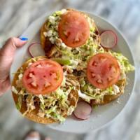 Tostadas · 3 pieces. Flour tortilla topped with your choice of meat, cheese, lettuce, pico de gallo, an...