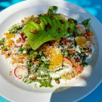 Kale Quinoa Salad  · Kale, quinoa, tomato, radish, onion, orange, avocado and pumpkin seeds. Served with homemade...