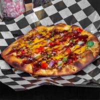 BBQ Chicken Flatbread · Roasted Naan Bread, infused olive oil,(garlic & herbs) Cheddar Cheese, Rotisserie Shredded C...