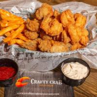 Fried Shrimp Basket(10 pcs) · Served with a side of choice, fries, onion rings, sweet potato fries, coleslaw, potatoes or ...