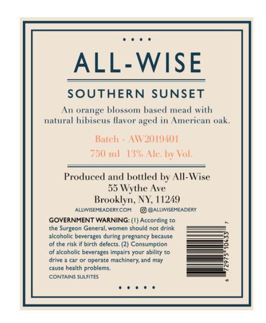 All Wise Southern Sunset Mead (Hibiscus) · 750ml. Must be 21 to purchase.