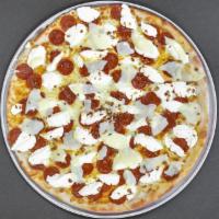 Quattro Formaggi with Pepperoni Pie  · Our special white pizza with ricotta, mozzarella, Romano and provolone cheeses.
