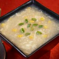 Egg Drop Soup · Egg, water chestnuts and corn in chicken broth. Gluten free.