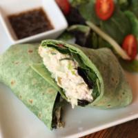 Chicken Salad Wrap · Our house-made chicken salad with mixed greens and pesto, all wrapped in a spinach tortilla....